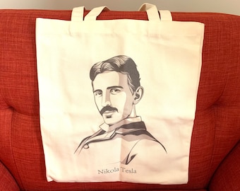 Nikola Tesla Tote Bag, Coil Print Cotton Canvas, Electrical Engineer and Physics Gift