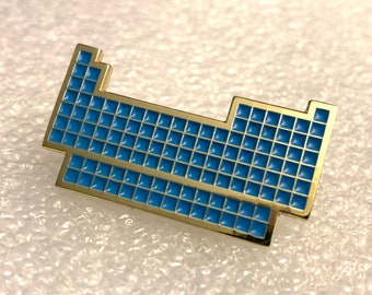 Periodic Table Enamel Pin, Blue and Gold Chemistry Lapel Brooch, Chemist Gift