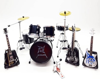 tambor miniatura guitarra pequeña y miniatura METALLICAA para accesorios figura de acción 1:12 para exhibición y regalo navidad para decoración del hogar
