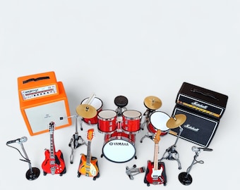 Conjunto de instrumentos musicales en miniatura hechos a mano: exhibición a escala 1/12