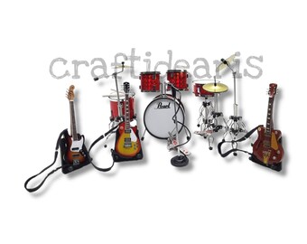 Escala de guitarra en miniatura 1: 12 y kits de batería en miniatura estante de pared decoración tabel pantalla