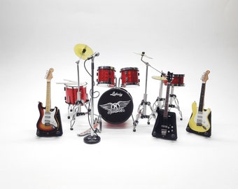 Batería y guitarra de Aerosmith en miniatura a escala 1:12 - Accesorios para figuras de acción