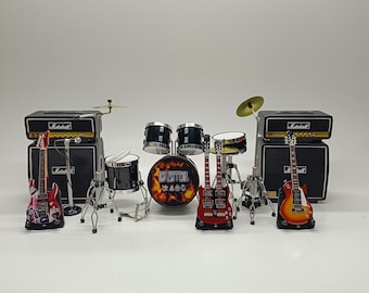 Batería y guitarra LED Zeppelin en miniatura: accesorios para figuras de acción a escala 1/12