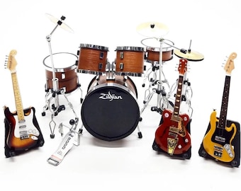 tambor miniatura pequeño y guitarra miniatura pequeña para accesorios figura de acción 1:12 para exhibición y regalo