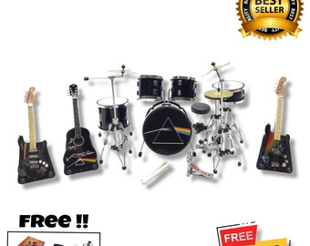 Batería y guitarra Pink Floyd en miniatura: exhibición a escala 1/12