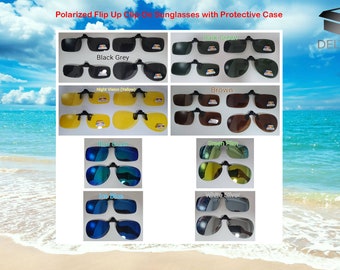 Polarized Flip Up Clip On Sunglasses with Protective Case (READ description or SCROLL through pictures BEFORE purchase!)