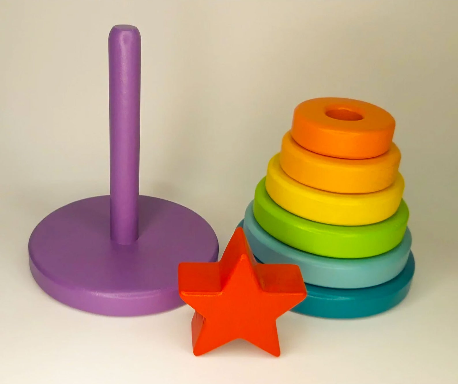 Wooden Stacking Pyramid Ring Pyramid Toy With Star Etsy