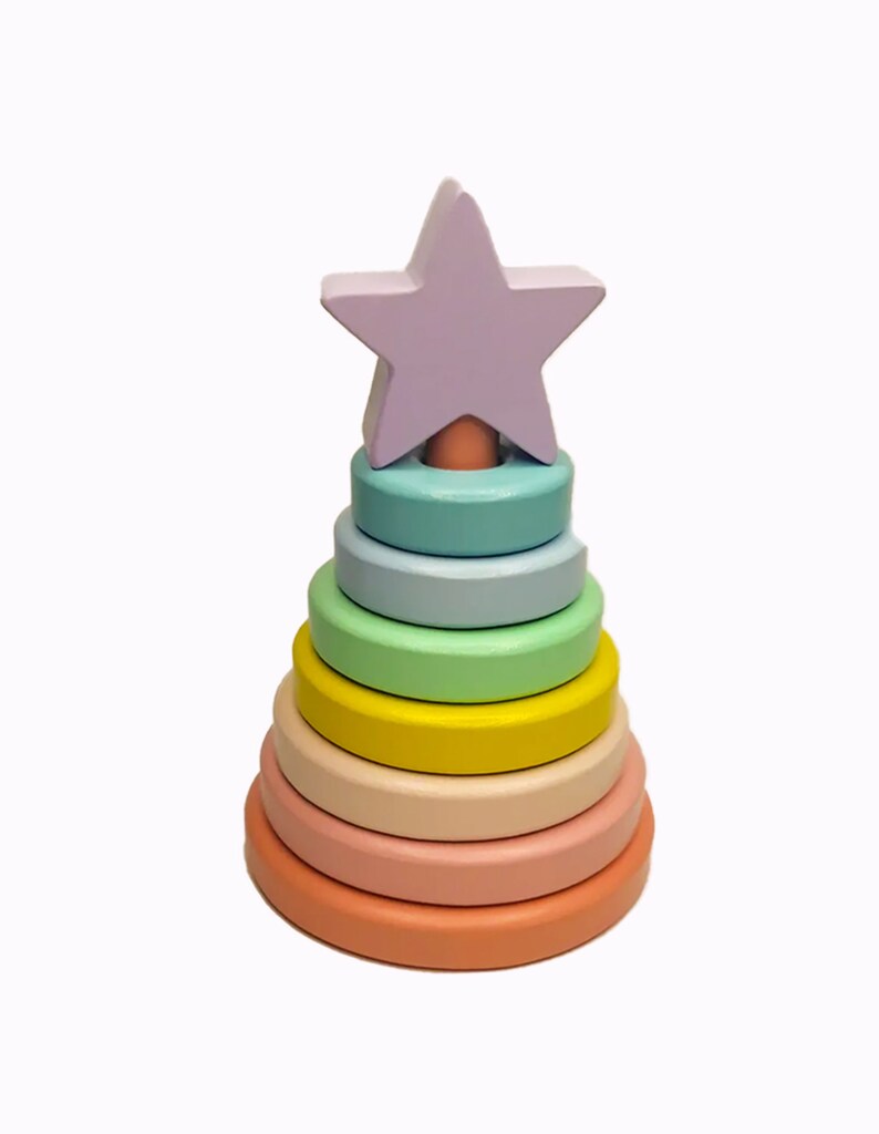 Wooden Stacking Pyramid Ring Pyramid Toy With Star Etsy