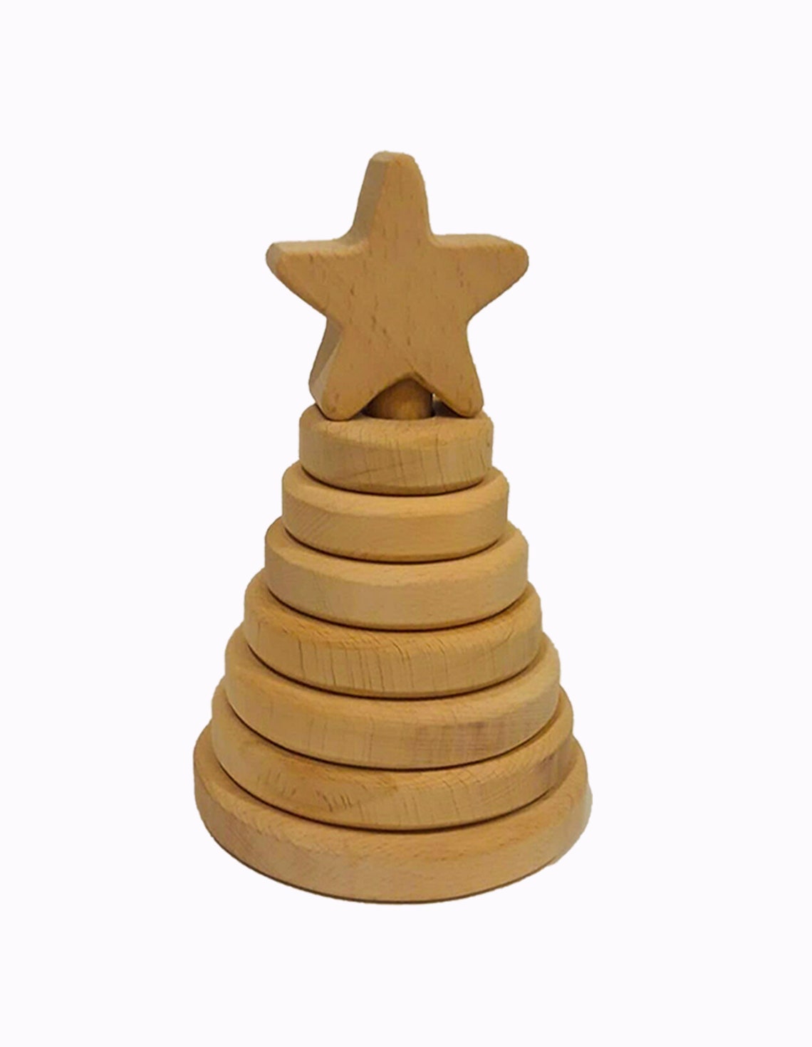 Wooden Stacking Pyramid Ring Pyramid Toy With Star Etsy