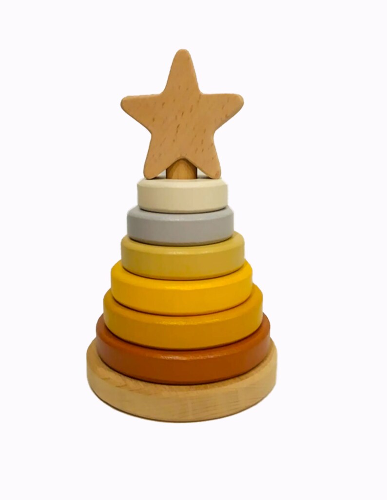 Wooden Stacking Pyramid Ring Pyramid Toy With Star Etsy