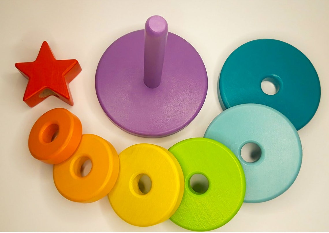 Wooden Stacking Pyramid Ring Pyramid Toy With Star Etsy