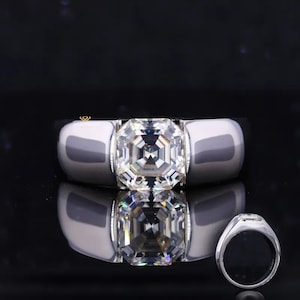 Classic Men&#39;s Solitaire Ring, 3 CT Asscher Cut Colorless Lab Grown Diamond Men Engagement Ring, Tension Set Wedding Ring, Gift For Him.