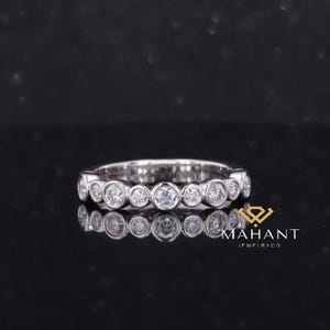 Anel de casamento com diamante cultivado em laboratório estilo bolha, meia aliança da eternidade, anel de noivado com engaste, anel de aniversário de ouro amarelo 14k, aliança combinando.