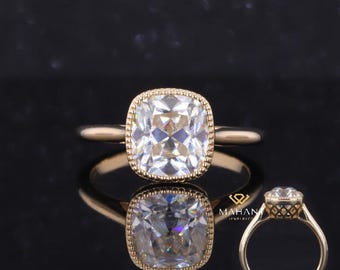 2.50 CT Old Mine Kissenschliff Diamant Designer Korb Verlobungsring, Milgrain Lünette gesetzter Solitärring, Art-Deco Korb gesetzter Ehering.