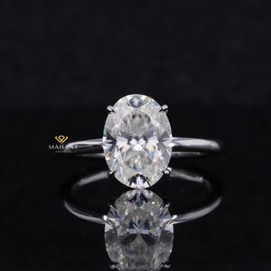 Oval Lab Grown Diamond Engagement Ring, Hidden Halo Solitaire Wedding Ring, Simple Oval Diamond Ring for Her, 14k Solid Gold Engagement Ring