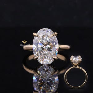 3 carat oval lab grown diamond Engagement Ring, diamond Hidden halo solitaire, 18K Yellow Gold Ring, IGI Certified Diamond Ring Gift For Her