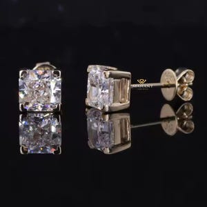princess Cut Lab Grown Diamond Studs, 2 TC Solitaire Diamond Prong Set Stud Earrings, Cultured diamond Pushback stud, handmade stud for Her.