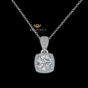 Lab Grown Round Diamond Halo Pendant with charm chain, 14k White Gold Necklace, Minimalist Necklace, Necklace For Woman, Anniversary Gift.