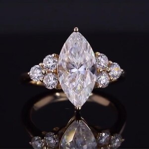 Marquise cut Diamond engagement ring vintage 14k gold Unique Cluster engagement ring women diamond wedding Bridal Anniversary gift For Her.