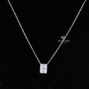 Solitaire Lab Grown Diamond Radiant Pendant With kadi Chain, 14k White Gold Necklace, Radiant Curve Set Pendant, Minimalist Necklace.
