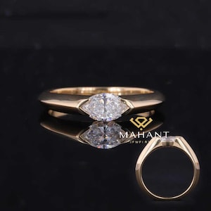 Marquise Engagement Ring Women 14k Solid Gold East West Ring Dainty Solitaire Ring Minimalist Marquise Ring Diamond Anniversary Ring Gift.