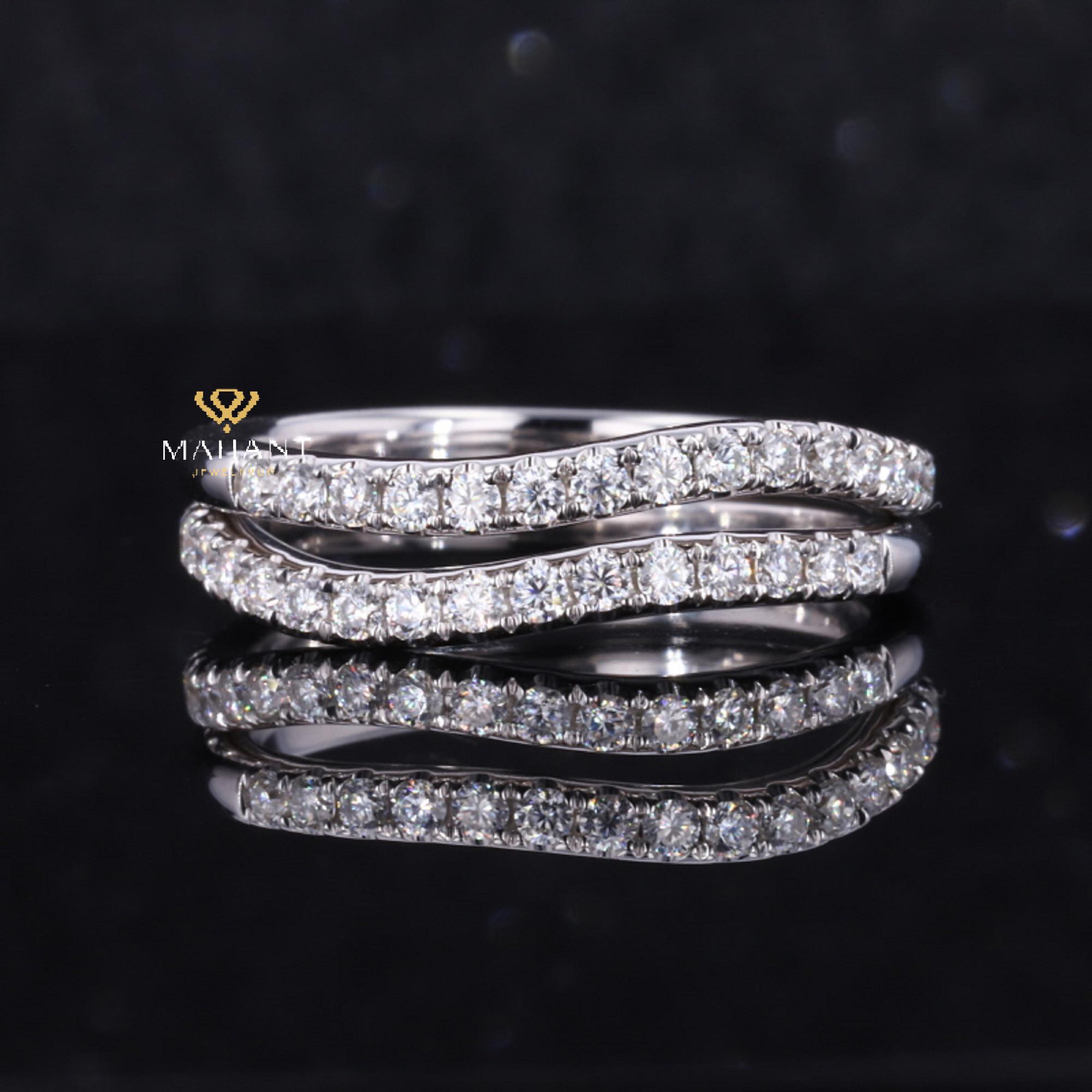 Slightly Curved Band Lab Grown Diamond Wedding Band, Matching band, Contour Wedding Band, Nesting Band in Solid 14K White Gold, Gift For Her