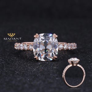 2 Carat Elongated Cushion Cut Engagement Ring, Hidden Halo Lab Grown Diamond Ring, 14k Rose Gold Ring, Double Claw Prong Ring, Gift For Her.