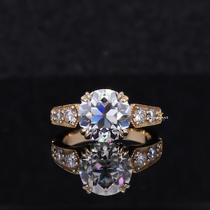 round cut lab grown diamond ring, Art Deco Engagement Ring, Vintage Inspire Ring, Antique Style Solitaire Ring, 10k yellow gold ring for her