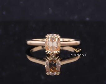 Anello di proposta con moissanite solitario, anello da damigella d'onore con moissanite ovale Old Mine, anello di fidanzamento con moissanite ovale champagne, anello in oro massiccio 14k