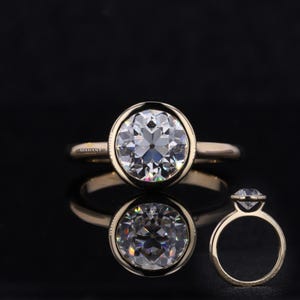 Full Bezel Set Solitaire Designer Wedding Ring, Old European Lab Grown Round Cut Diamond Engagement Ring, Anniversary Ring, Gift For Women.