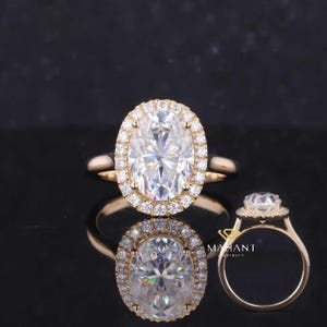 3 CT ovaal geslepen diamanten halo-verlovingsring, 14k geelgouden ring, IGI-gecertificeerde ovale geslepen trouwring, jubileumcadeau voor vrouw.