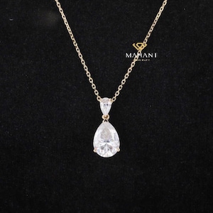 Pear Shaped Diamond Pendant Necklace, Double Tear Drop Necklace, 14k White Gold Necklace, Minimalist Necklace, Charm Necklace, Gift For Her