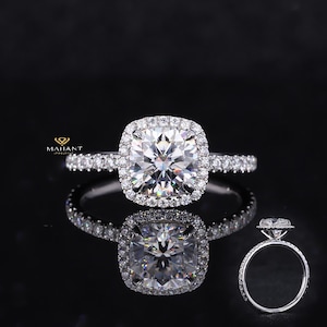 Anello nuziale con diamante taglio cuscino, diamanti coltivati in laboratorio, incastonati in micro pavé, con anello a 4 griffe, anello in oro bianco 14 carati, anello dell&#39;eternità 3/4 per lei.