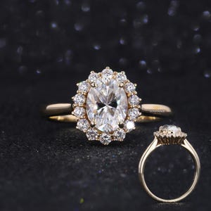 Anello con diamante ovale di laboratorio, anello di fidanzamento Halo, anello in oro giallo 14k, anello con diamante certificato IGI, anello a griffe unico, anello per donna