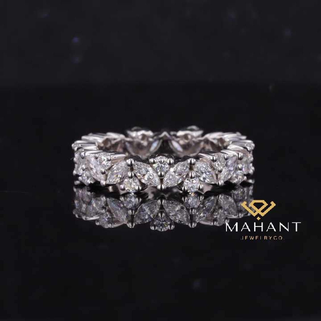 Art Deco Full Eternity Lab Grown Round and Marquise Cut Diamond Wedding ...