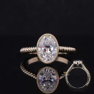 Anillo de compromiso con diamante de talla ovalada milgrain engastado en bisel de 3 quilates, anillo de bodas con diamante cultivado en laboratorio con certificación IGI, delicado anillo de novia trenzado hecho a mano.