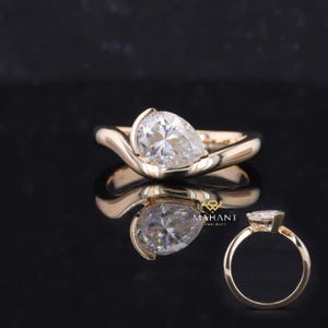 1.25 Ct Pear Cut East West Diamond Engagement Ring, Lab Grown tear drop Wedding Ring, Classic Solitaire Ring, 14K Gold Ring Gift For Her