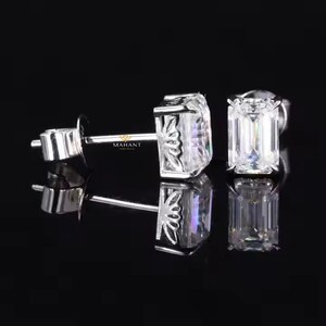 Emerald Cut Solitaire Studs, Lab Grown Emerald Diamond Dainty Wedding Earrings, White Gold Stud, Bridesmaid Gifts, Solitaire Stud for Her.