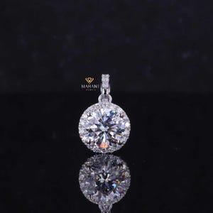 Round Diamond Halo Wedding Pendant, 14k white gold Pendant, 4 Prong Set Designer Charm Pendant, Solitaire Pendant For Woman, Gift For Her.