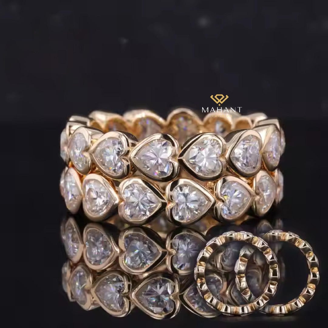 Bezel Set Heart Cut Diamond Full Eternity Wedding Band, 14K Yellow Gold ...
