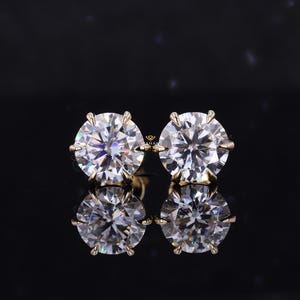 14k Solid Yellow Gold Basket Set Round Cut Diamond Stud Earrings, Screw back Studs, Sleeper Diamond Studs, Unisex Stud, jewellery gift.