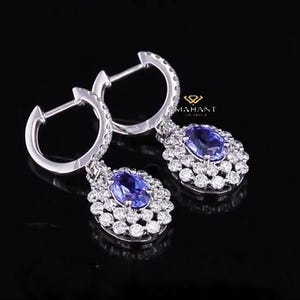 Oval cut Blue Sapphire With Round Diamond Double Halo Earring, 14K Gold  Sapphire Earring, September Birthstone earring, Gift For Woman.