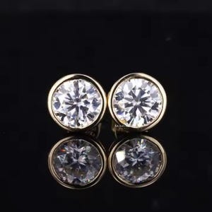 14k Solid Gold Bezel Diamond Stud Earrings, 14K Gold Solitaire Studs, Bezel Set Lab Grown Diamond Stud Screw Back Earrings, Gift For Her.