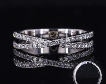 Crossover Matching Wedding Band For Ring, 1/2 Eternity Stacking Engagement Ring, Fiery Round Cut Lab Grown Diamond Ring, Anniversary Ring.