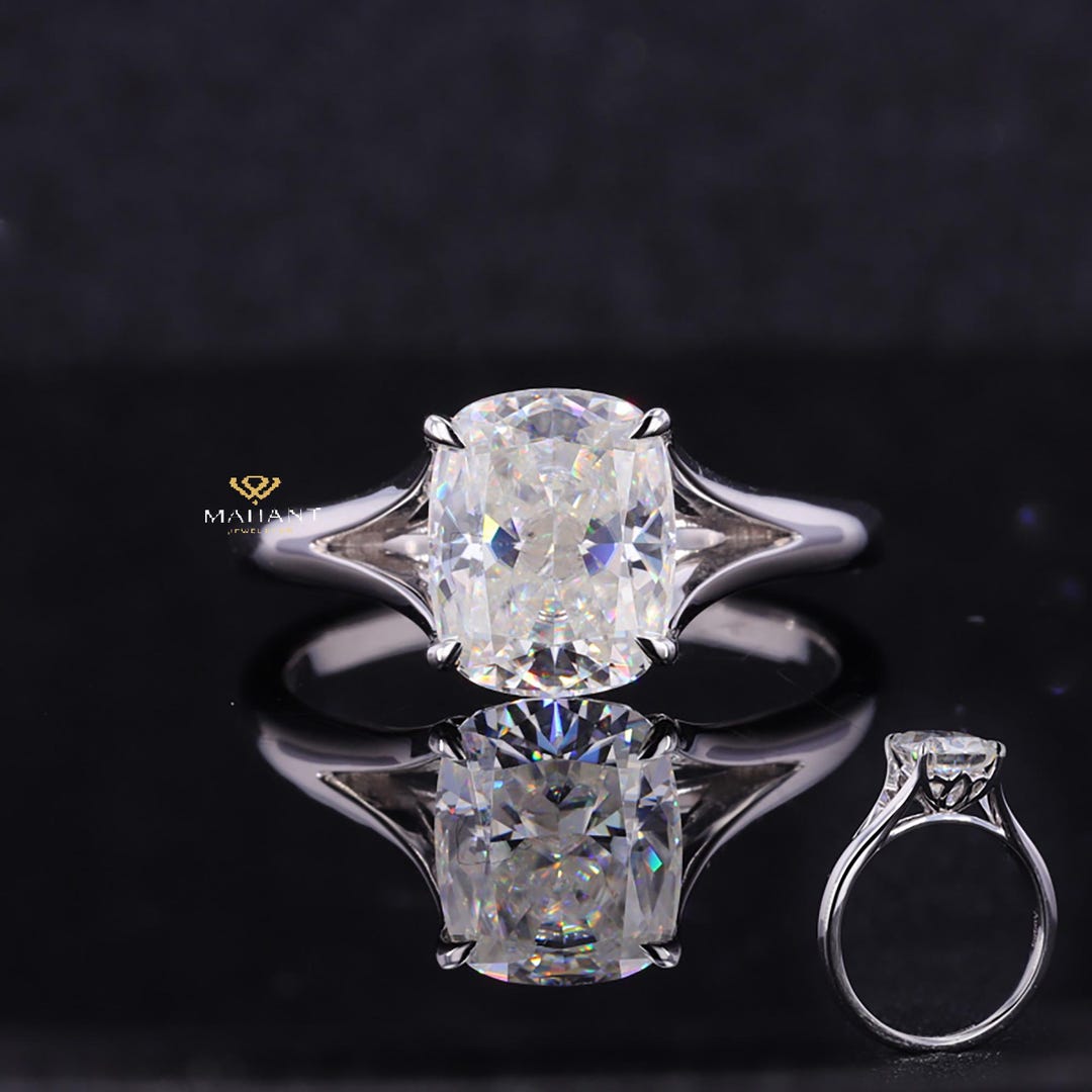 Elongated Cushion Cut Diamond Split Shank Engagement Ring, 4 CT ...