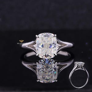Cushion Cut Lab Created Diamond Solitaire Engagement Ring, IGI Certified 4 CT Elongated Cushion Cut Diamond Wedding Ring, Split Shank Ring.