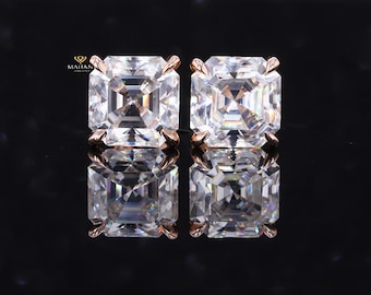 Asscher Cut Lab Grown Diamond Wedding Earrings, Asscher Diamond Studs, Diamond Stud Earrings for Her, Birthday/Anniversary Gifts