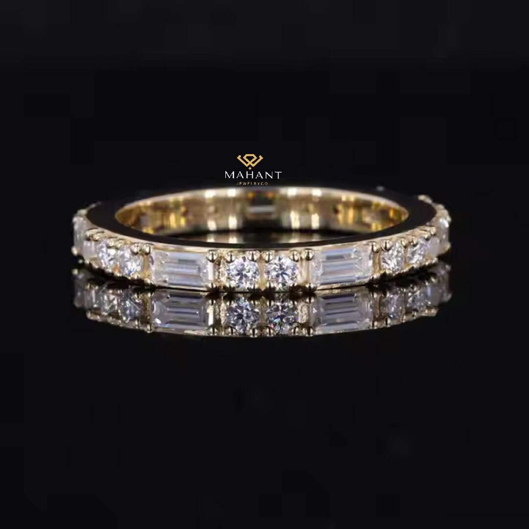 Baguette and Round Lab Grown Diamond Wedding Band, Full Eternity Band ...