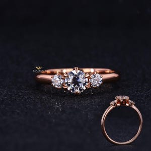 Round Three Stone Engagement Ring, Lab Created Diamond Ring, Promise Ring, Wedding Ring, Diamond Ring for Her, Excellent Cut Diamond Ring.