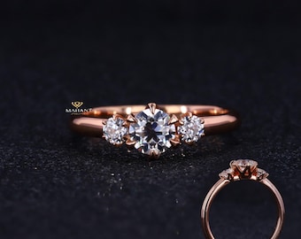 Round Cut Diamond Engagement Ring, lab grown Three Diamond Ring, Minimalist Ring, Rose Gold Ring, Stackable Ring, Promise Ring, Ring For Her